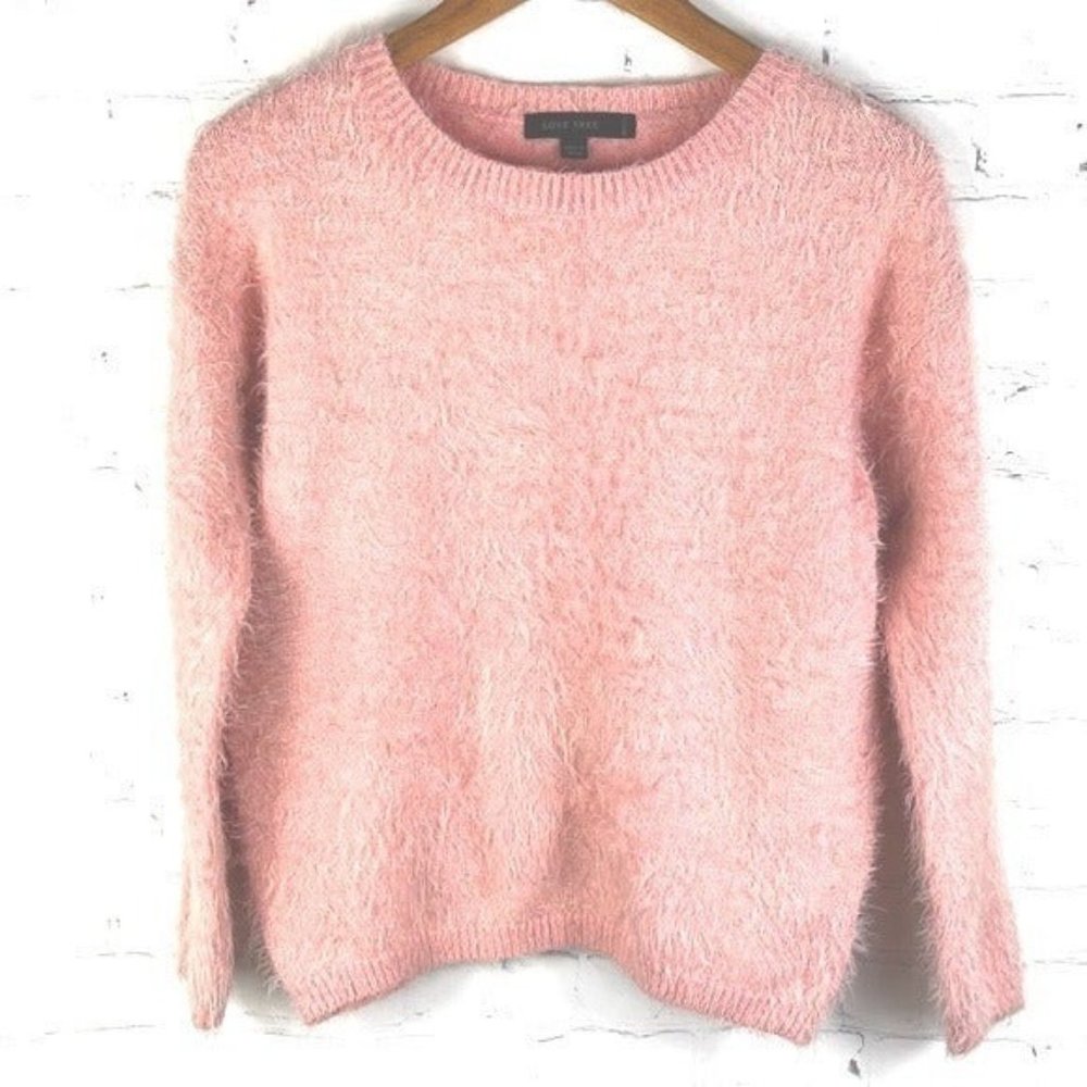 Love Tree Fuzzy Knit Pullover Sweater Pink Crewneck Long Sleeve Medium